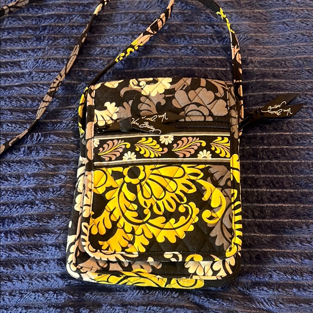 Vera Bradley Yellow and Black Crossbody Bag with Floral Design